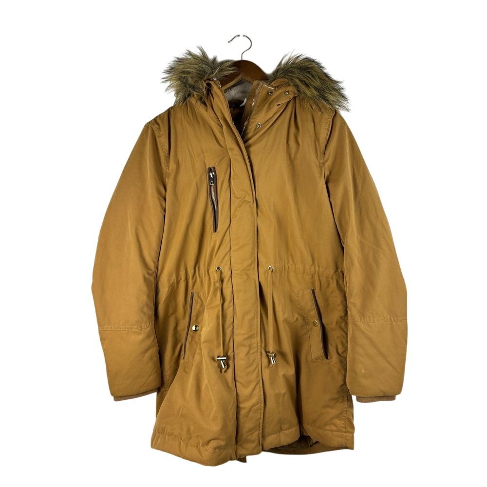 H&M Divided Small Faux Fur Shearling lined‎ Hooded Parka Coat Light Brown